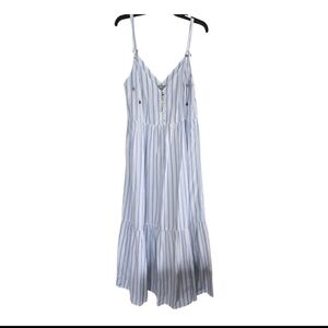 Asos Tiered Sleeveless Maxi Dress Sz 8 Womens Blue White Striped Tassles New
